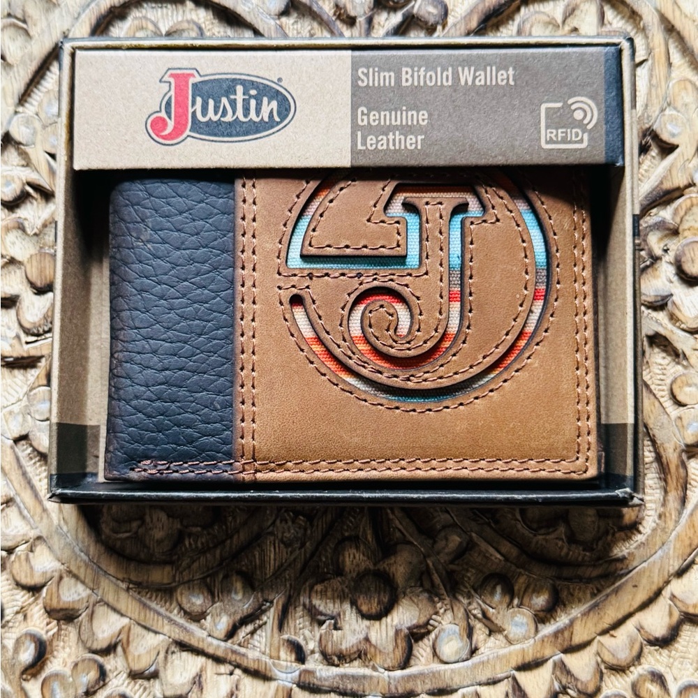 Justin Boots Serape Inlay Slim Bifold Wallet - Black and Brown